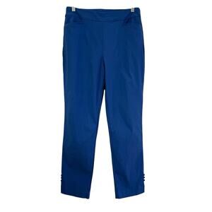 Chicos Stretch Blue Button Cuff Ankle Pants Sz 1R 8R Slimming Tummy Panel Casual